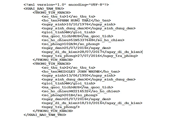 Temporary Residence Registration - XML File Sample