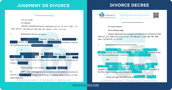 Certified Translation of Divorce Certificate Example - Thao & Co.