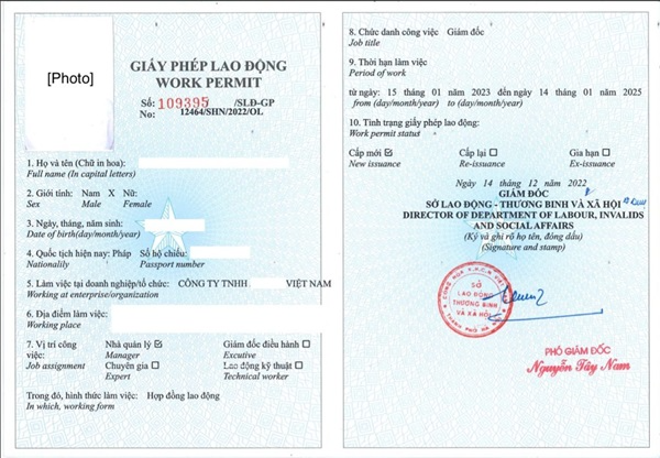Sample of Vietnam Work Permit for Foreigners
