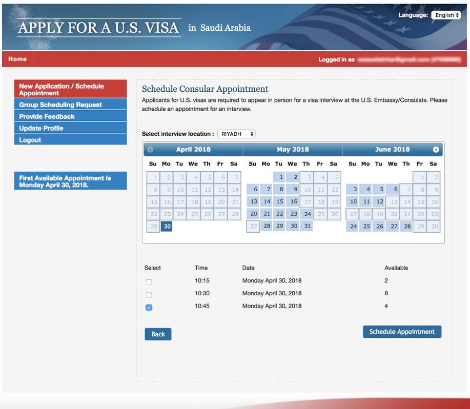 Schedule Visa appointment